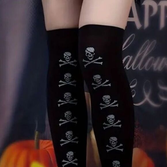 Skull Print Thigh High Socks/Stockings - Picture 1 of 4